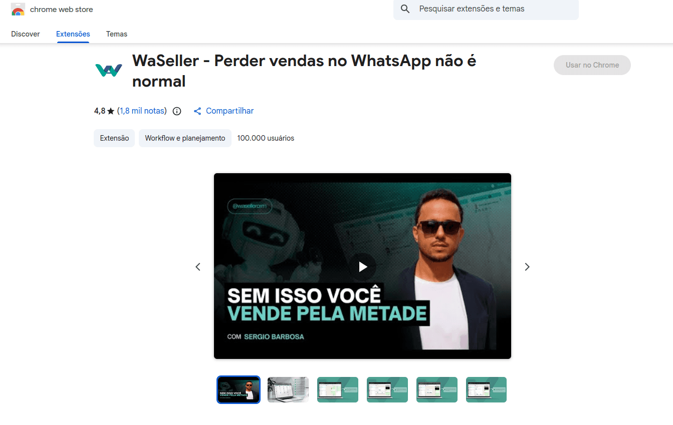 Página do waSeller na Chrome Web Store